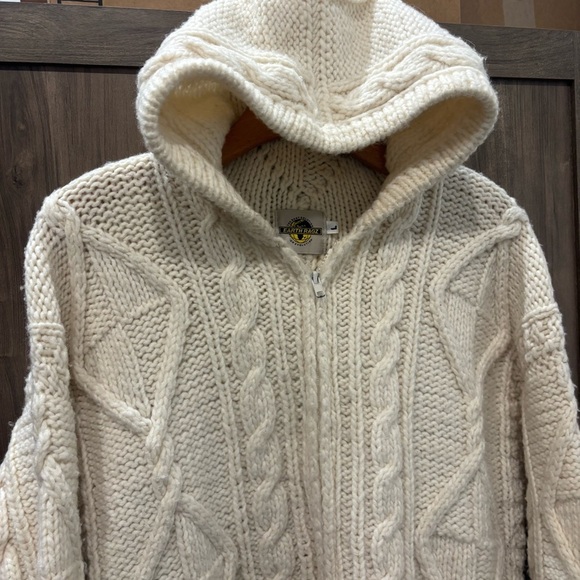Vintage Earth Ragz large hooded full zip wool sweater Cream cable knit - Picture 5 of 13